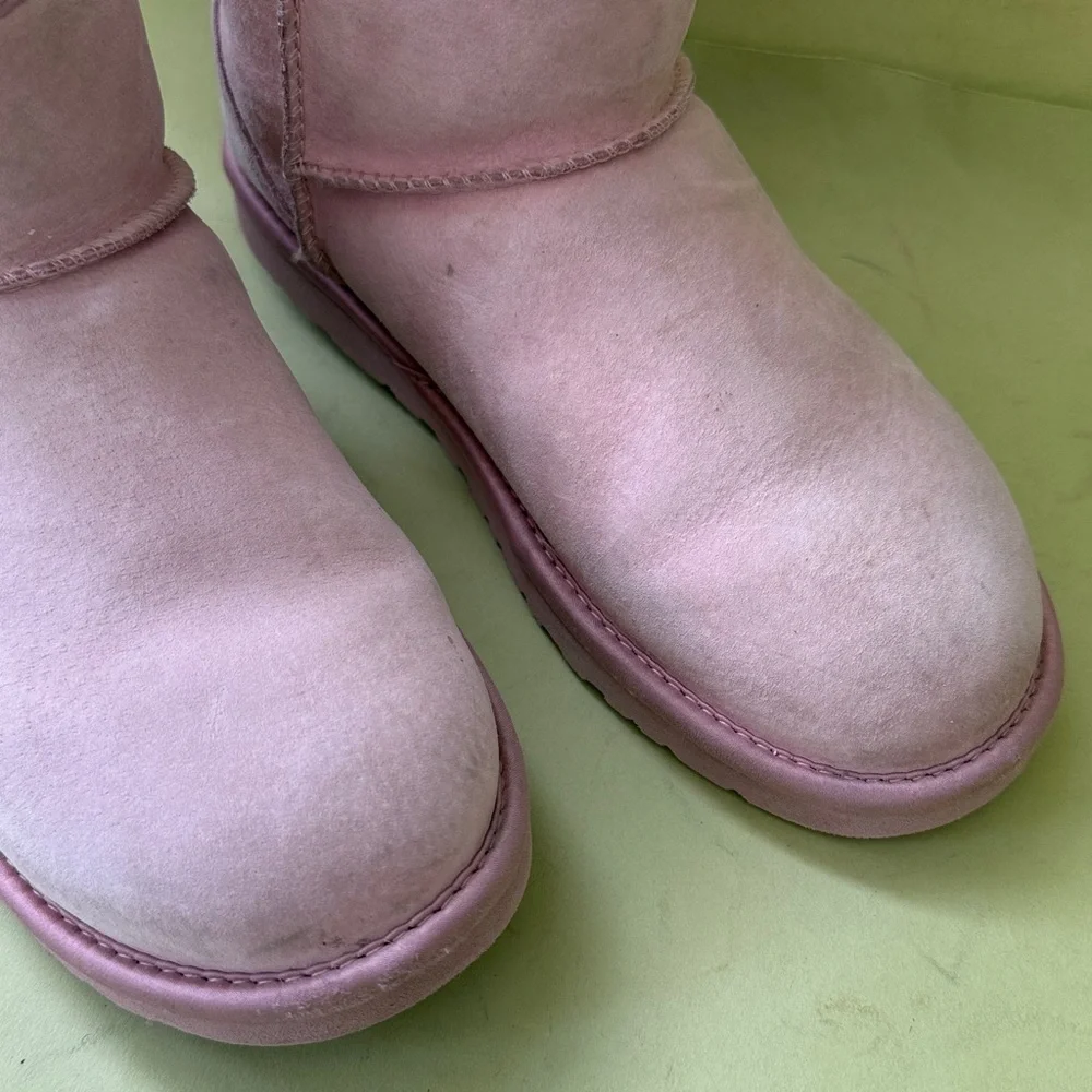 UGG Baby Pink Suede Boots with Rhinestone Bow